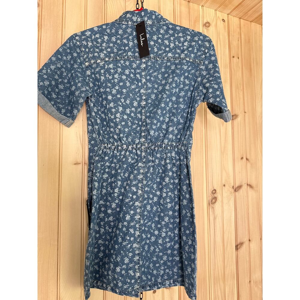 NWT Lulus Renske Light Wash Floral Print Denim Mini Dress Night Out Size M - Picture 5 of 7